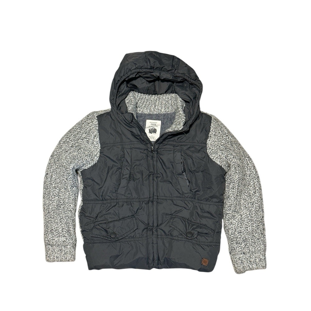 Zara Inditex Hooded Puffer Knit Gray Jacket KIDS Age - 6 116CM RN77302